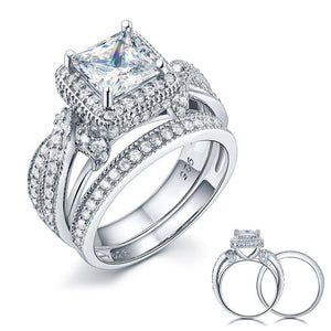 Solid 925 Sterling Silver Wedding Anniversary Engagement Ring Set Vintage Style Princess MXFR8234