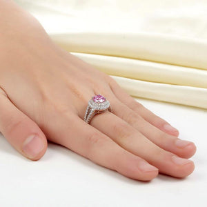Double Halo 925 Sterling Silver Wedding Engagement Ring 1.25 Ct Fancy Pink Created Zirconia Promise Anniversary MXFR8252