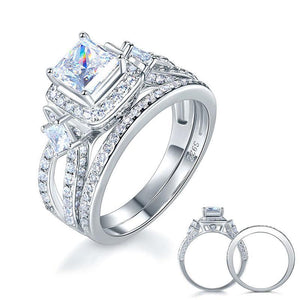 Princess Cut 925 Sterling Silver Wedding Engagement Ring Set Anniversary MXFR8271