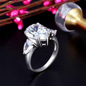 Pear Cut 4 Carat Solid 925 Sterling Silver Ring Three-Stone Pageant Luxury Jewelry MXFR8308