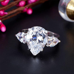 Pear Cut 4 Carat Solid 925 Sterling Silver Ring Three-Stone Pageant Luxury Jewelry MXFR8308