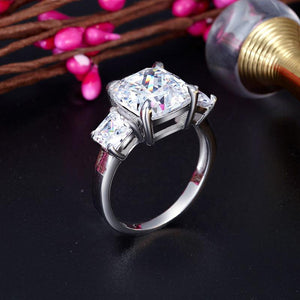 Cushion Cut 4 Carat Solid 925 Sterling Silver Ring Three-Stone Pageant Luxury Jewelry MXFR8309