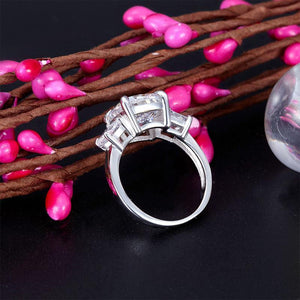 Cushion Cut 4 Carat Solid 925 Sterling Silver Ring Three-Stone Pageant Luxury Jewelry MXFR8309