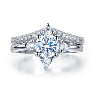 Solid 925 Sterling Silver 2-Pcs Wedding Engagement Ring Set 1 Ct Round Cut Jewelry MXFR8312