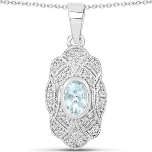Sterling Silver Art Deco Aquamarine Pendant