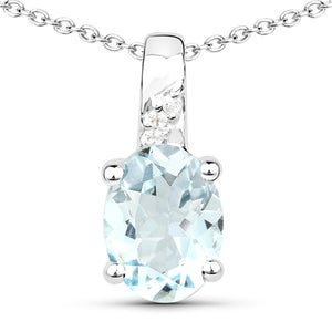 Sterling Silver Aquamarine and White Zircon Pendant
