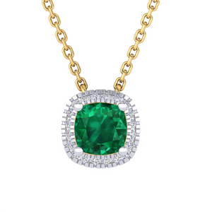9KY 5mm Natural Emerald & Diamond Pendant
