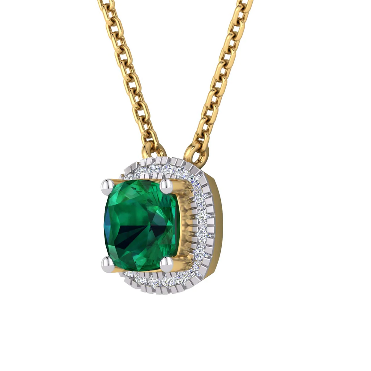 9KY 5mm Natural Emerald & Diamond Pendant