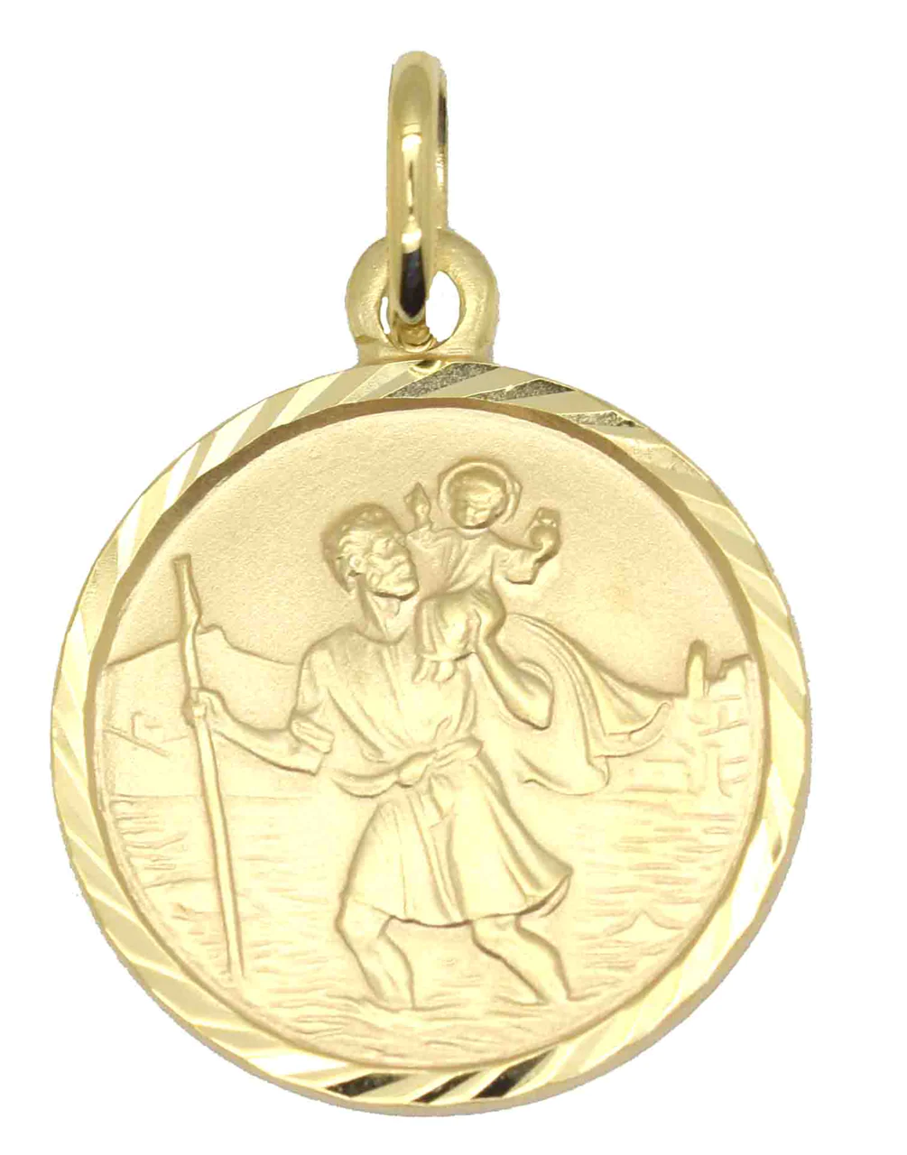 9KY St Christopher Round Medallion Pendant 16mm