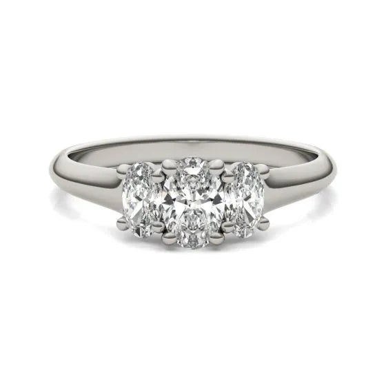 14K White Gold (G-VS)Oval Lab Grown Diamond Three Stone Engagement Ring