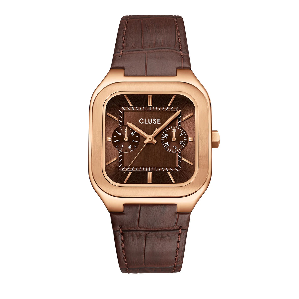 CLUSE Quadrus Multi, Leather, Brown, Rose Gold Colour
