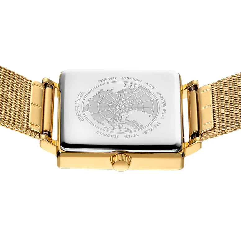 BERING Classic Gold Square White 26mm Dial Gold Milanese 18226-334