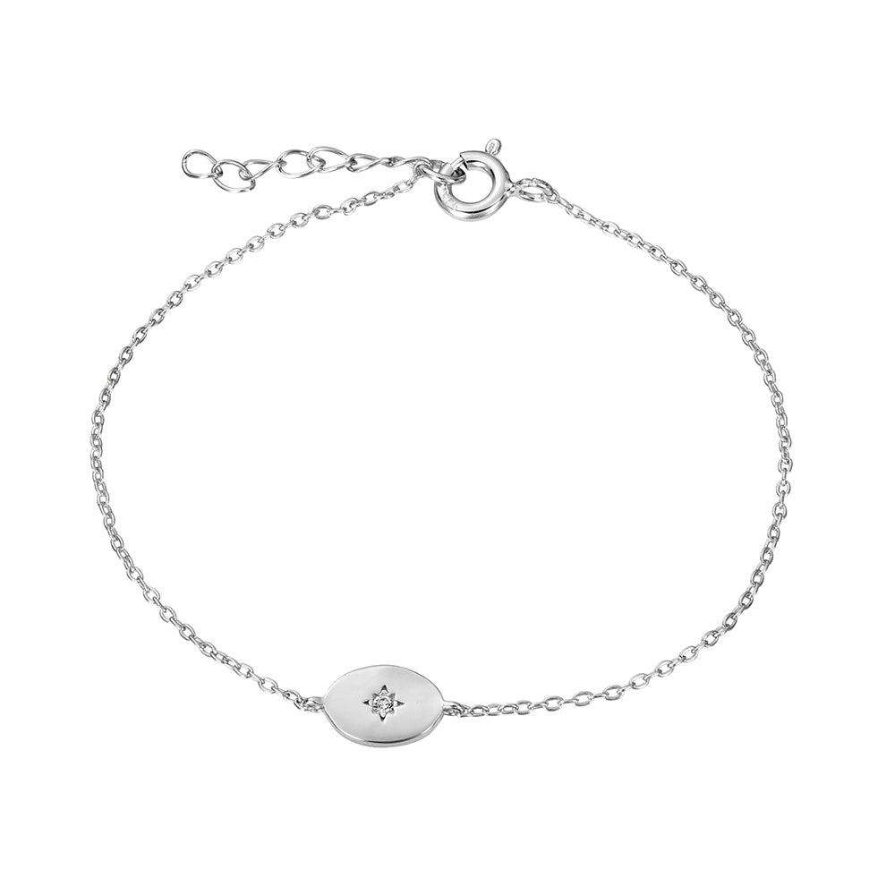 Sterling silver bracelet with oval and CZ pendant