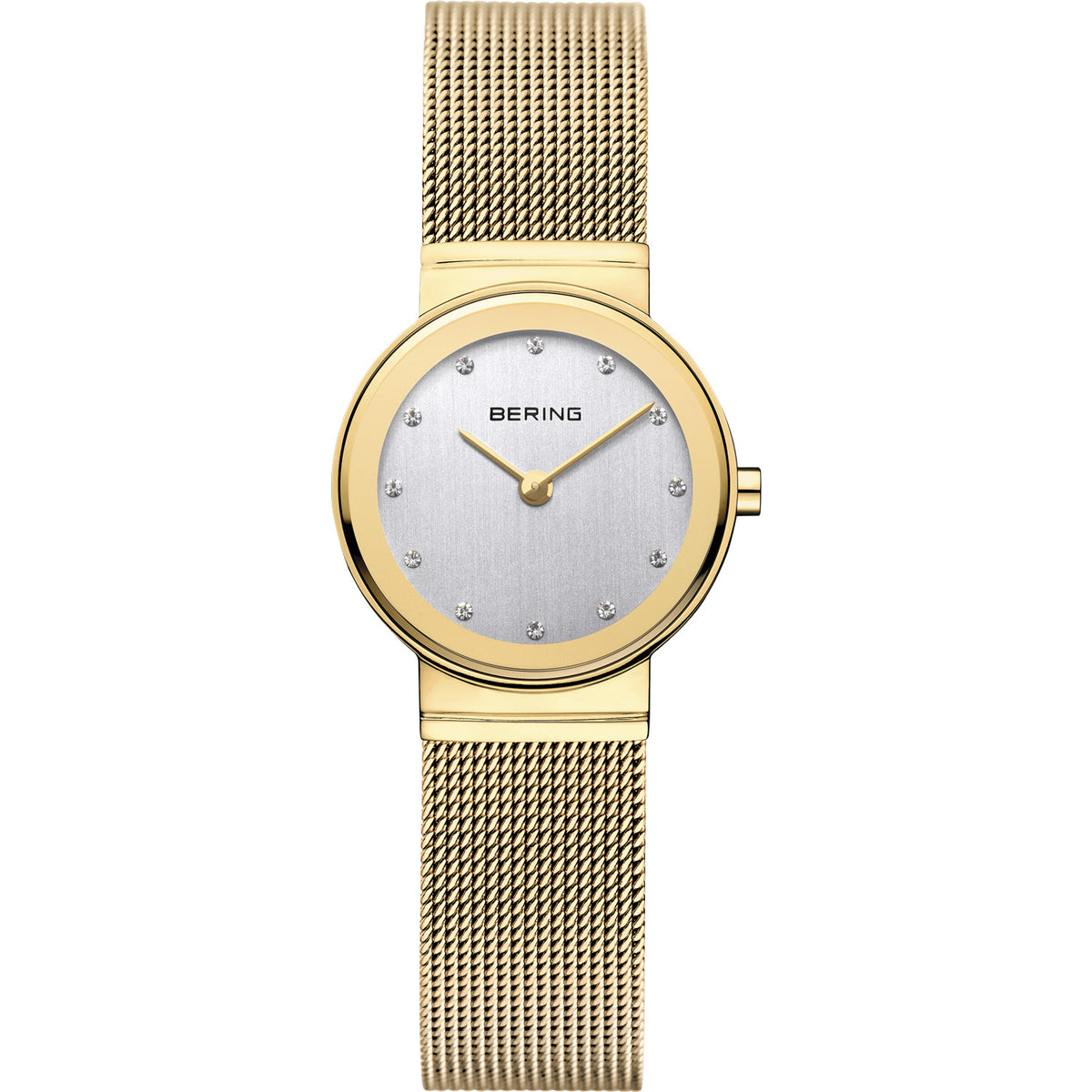 Bering Classic Polished Gold Mesh Swarovski Watch