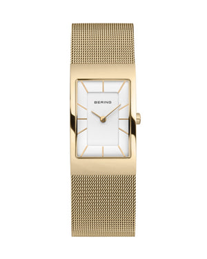 Bering Classic 38mm Polished Gold Gold Dial Stainless Steel Mesh Strap Watch