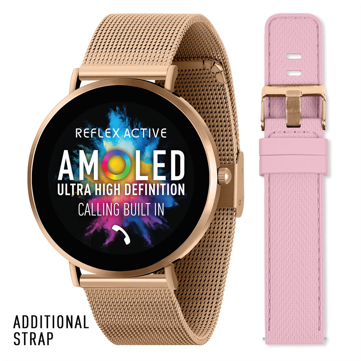 Reflex Active SERIES 42 AMOLED Ultra Slim Smart Watch RG Mesh + Pink Silicone Strap