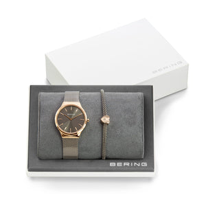 BERING Classic Polished Rose Gold Ladies Watch Gift Set