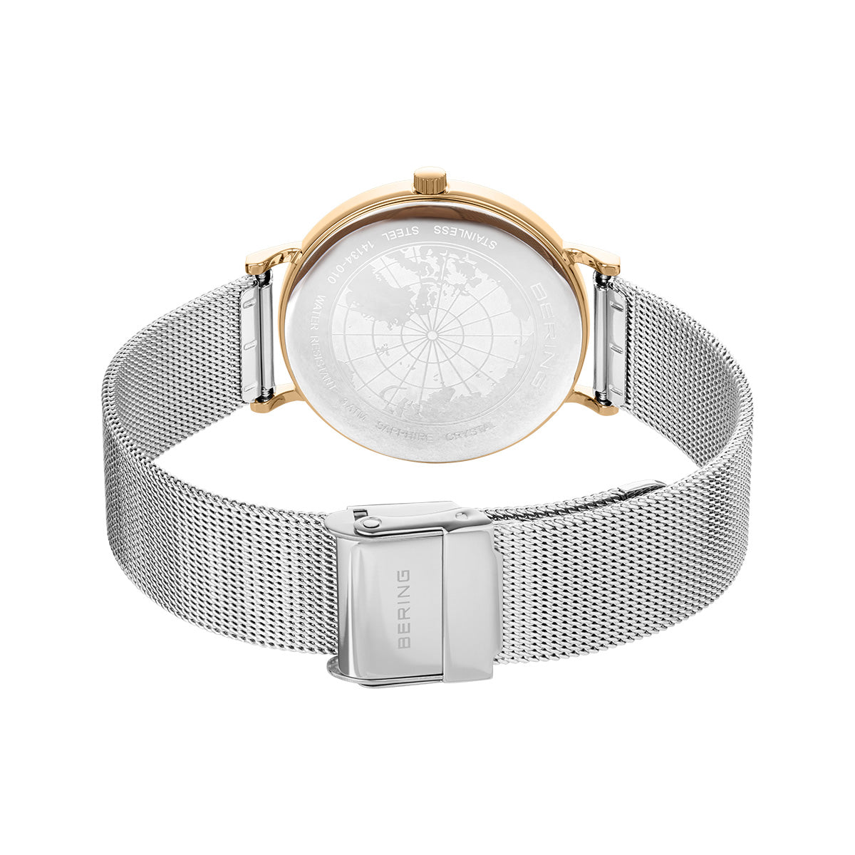Bering Classic 34mm Polished Gold Case and Silver Strap Watch