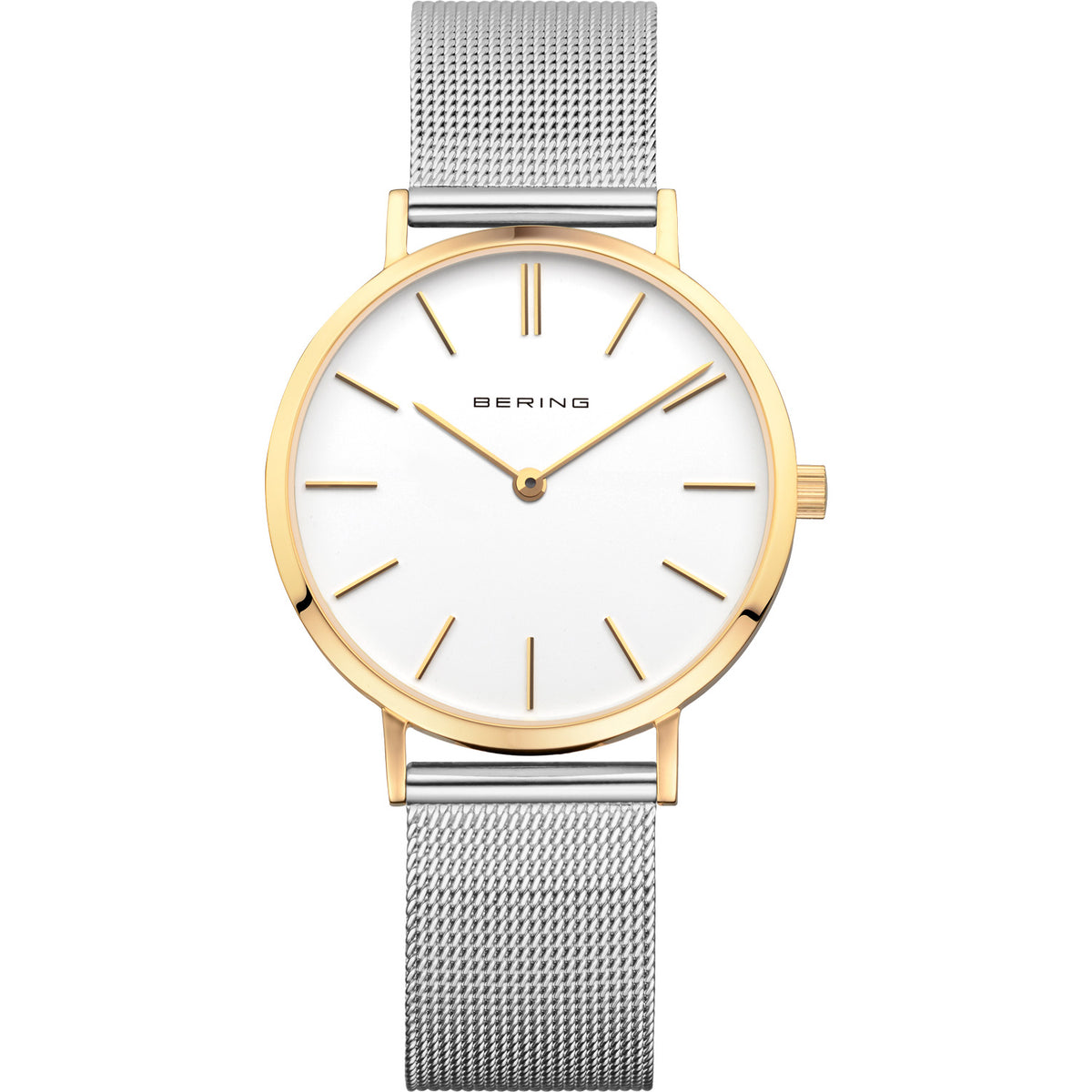 Bering Classic 34mm Polished Gold Case and Silver Strap Watch