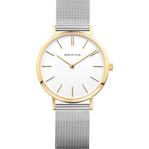 Bering Classic 34mm Polished Gold Case and Silver Strap Watch
