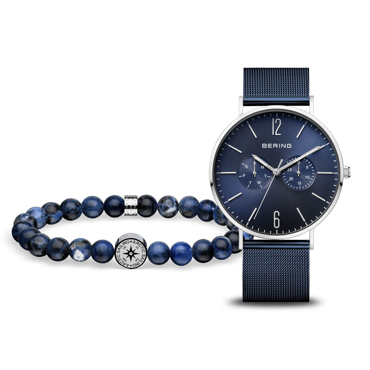 BERING Classic Polished Silver Navy Men's Gift Set