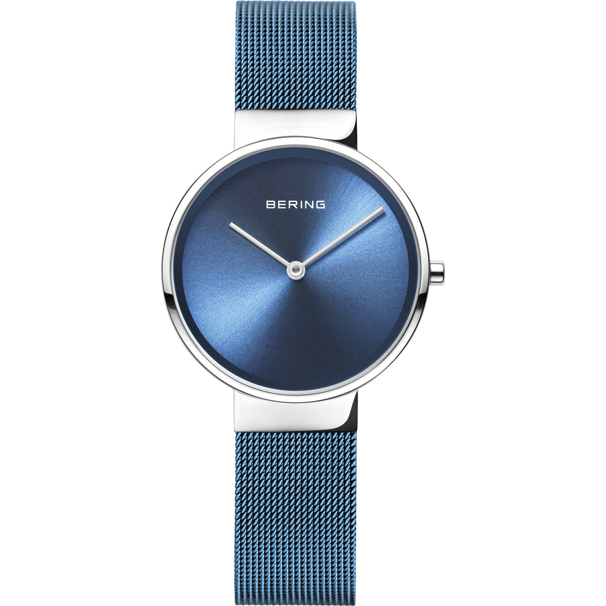 Bering Classic Polished Silver Blue Mesh Watch