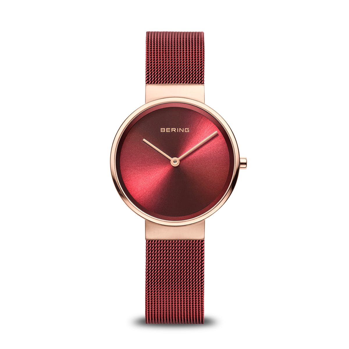 BERING Classic Polished Brushed Rose Gold Red Ladies Watch