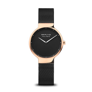 BERING Ladies Max René Collection Rose Gold Case Black Dial Milanese Black Strap 15531-262