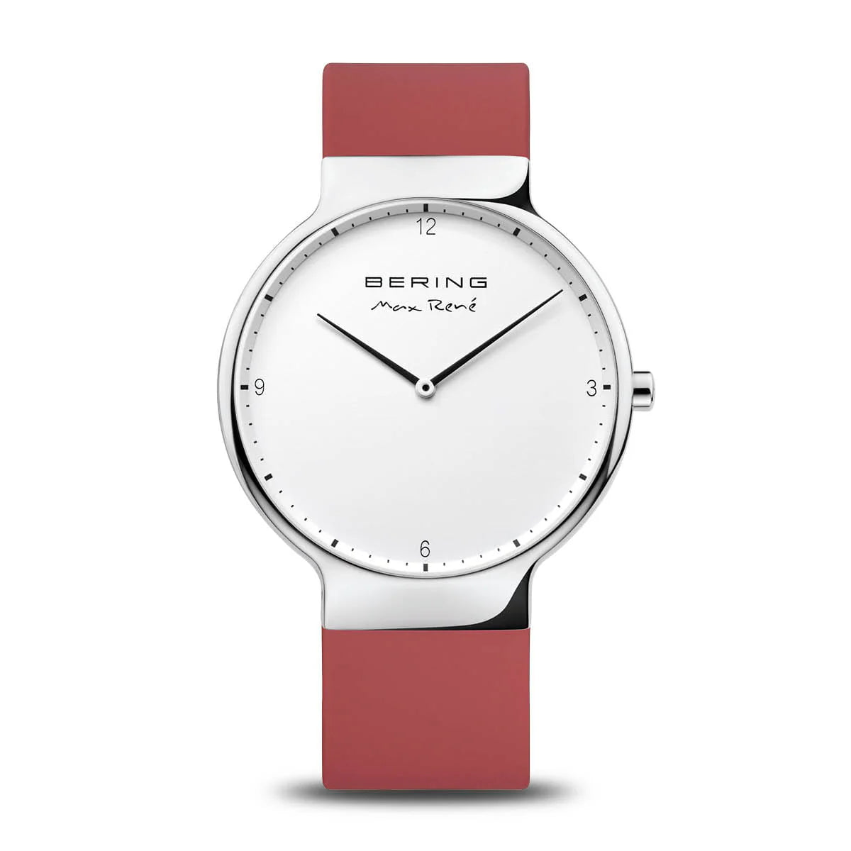 BERING Gents Max René Collection Silver Case White Dial Silicone Red Strap 15540-500