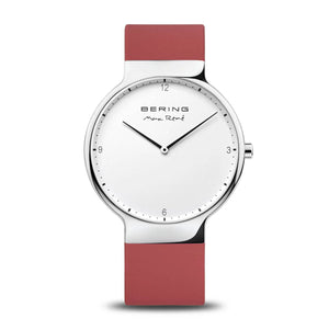 BERING Gents Max René Collection Silver Case White Dial Silicone Red Strap 15540-500