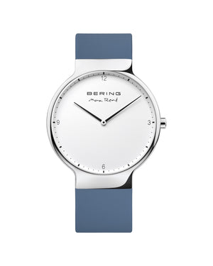 Bering Max René Polished Silver Blue Silicone Watch