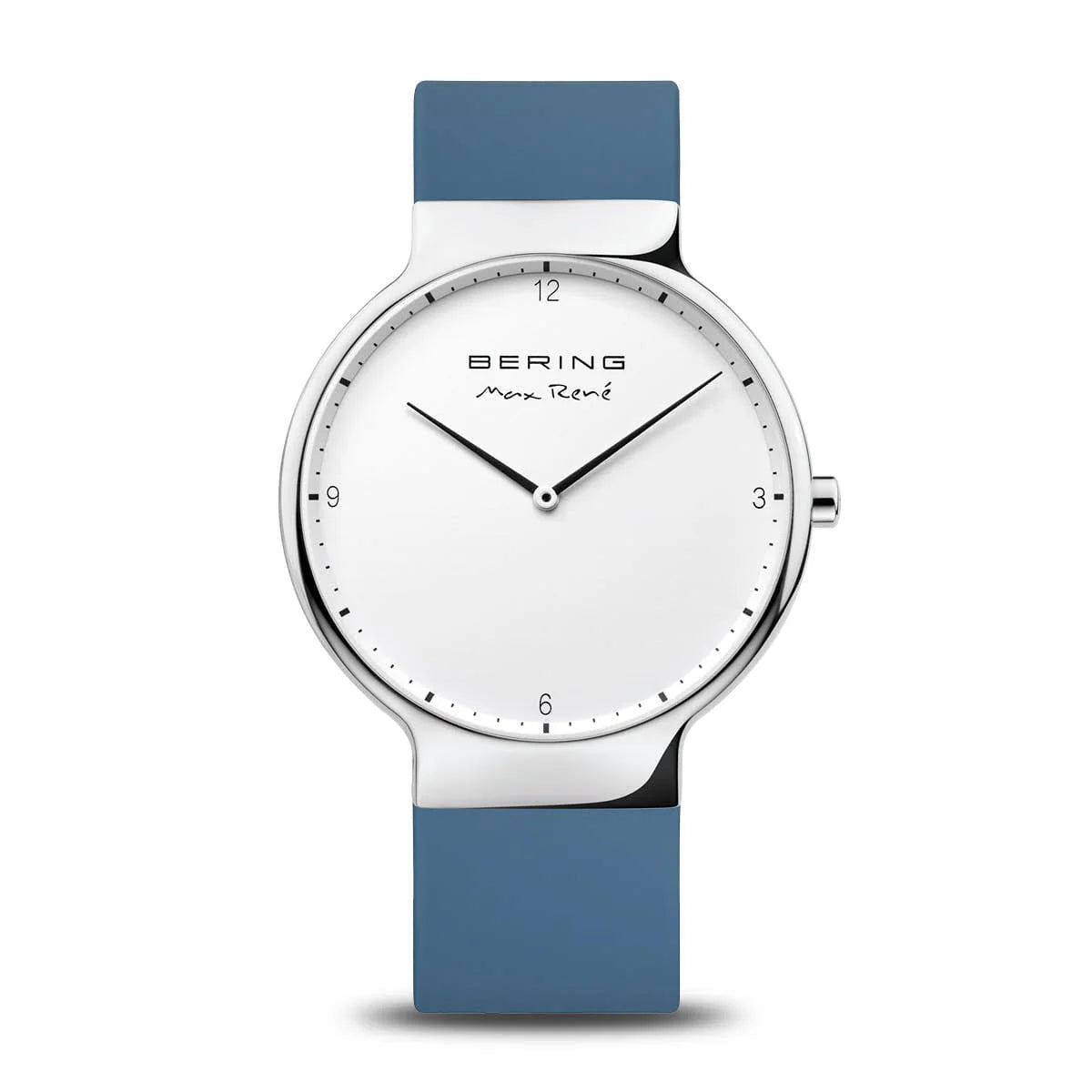 BERING Max René polished silver 31mm dial with blue silicone strap 15540-700