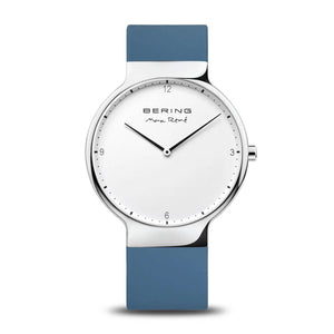 BERING Max René polished silver 31mm dial with blue silicone strap 15540-700