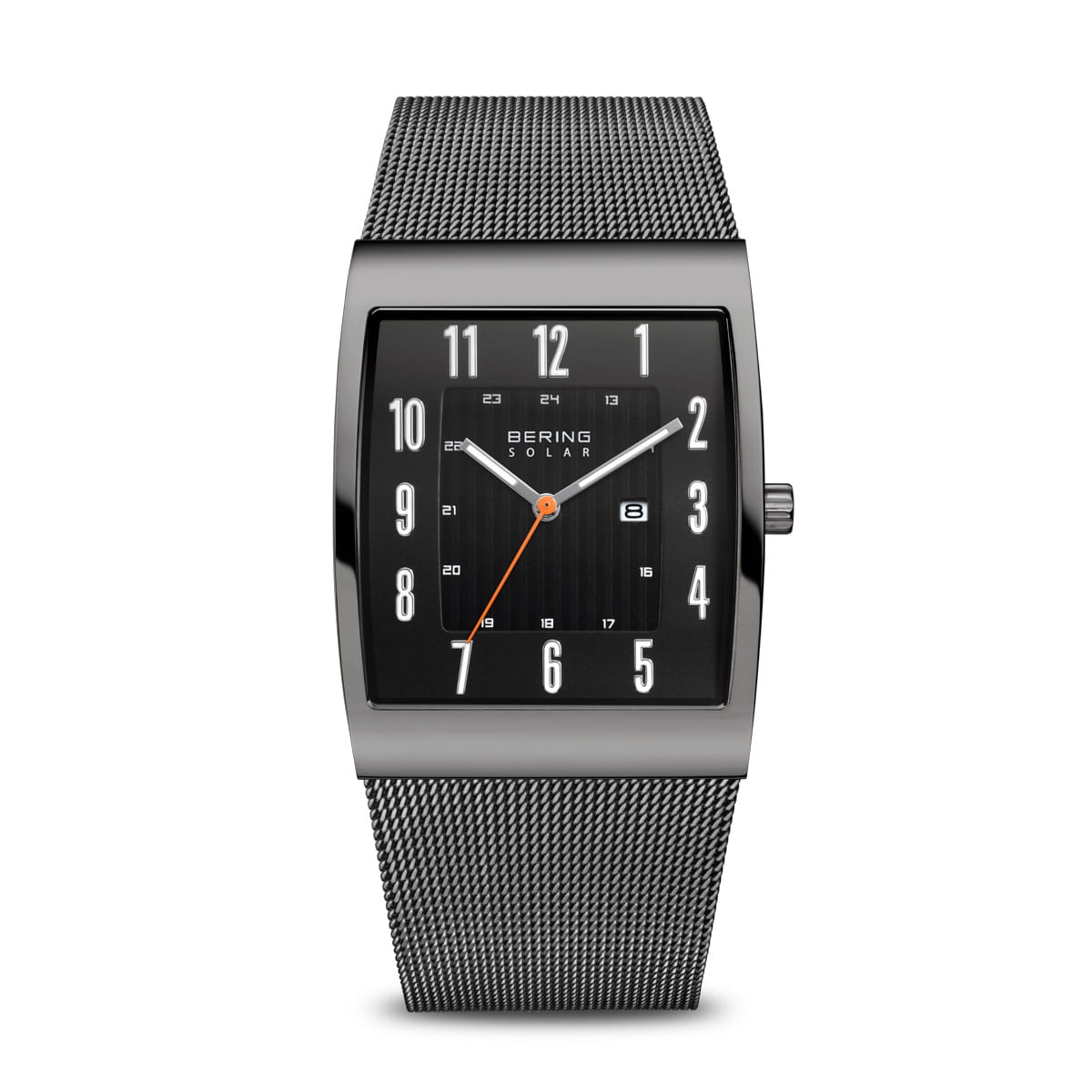BERING Mens Silim Solar Rectangular Watch Black Dial &amp; Strap 16433-377
