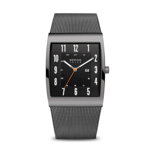 BERING Mens Silim Solar Rectangular Watch Black Dial & Strap 16433-377