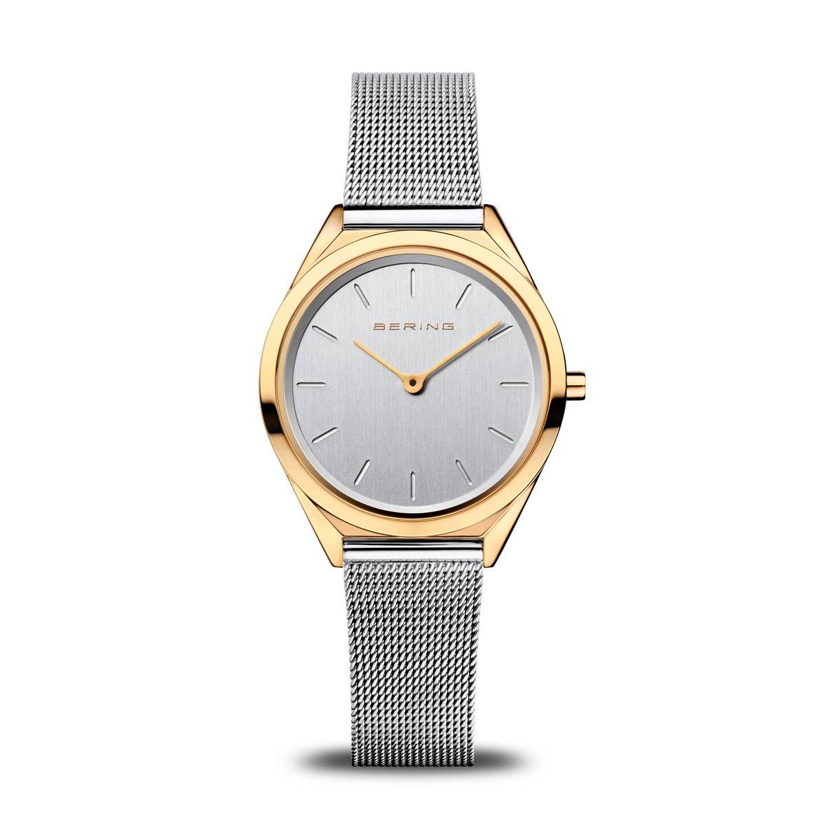 Bering Ladies Ultra Slim Watch Silver Dial &amp; Strap Gold Case 17031-010