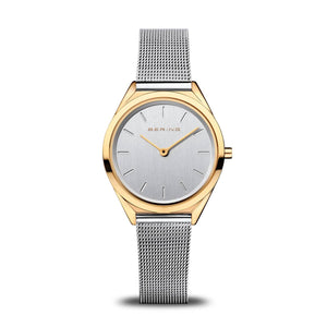 Bering Ladies Ultra Slim Watch Silver Dial & Strap Gold Case 17031-010
