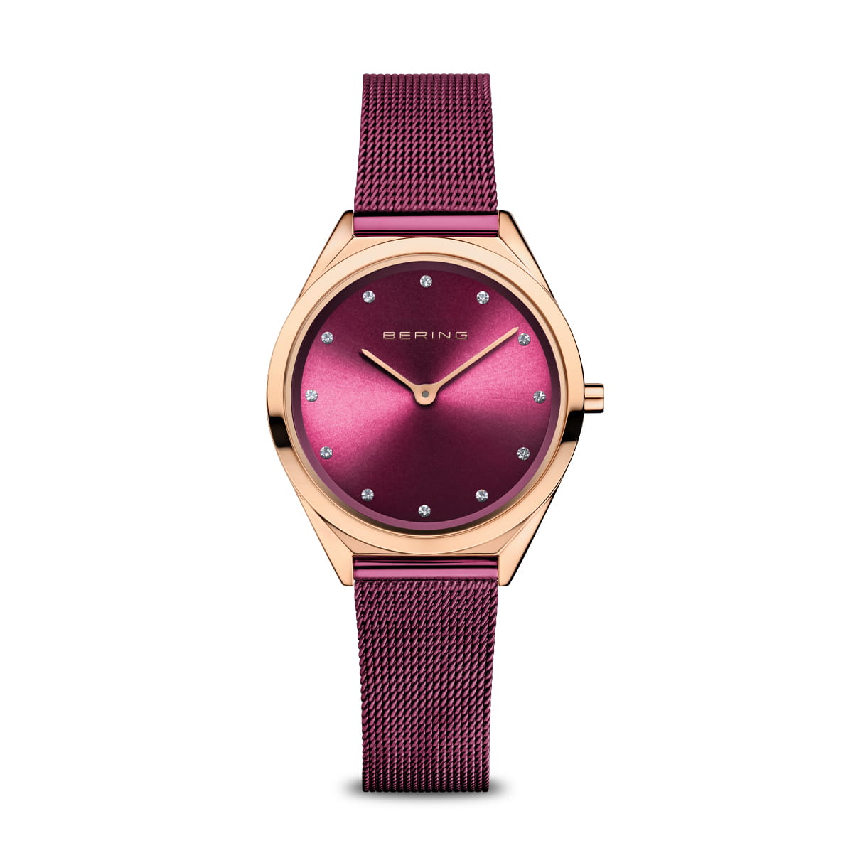 Bering Ladies Ultra Slim Watch Purple Dial &amp; Strap Gold Case 17031-969