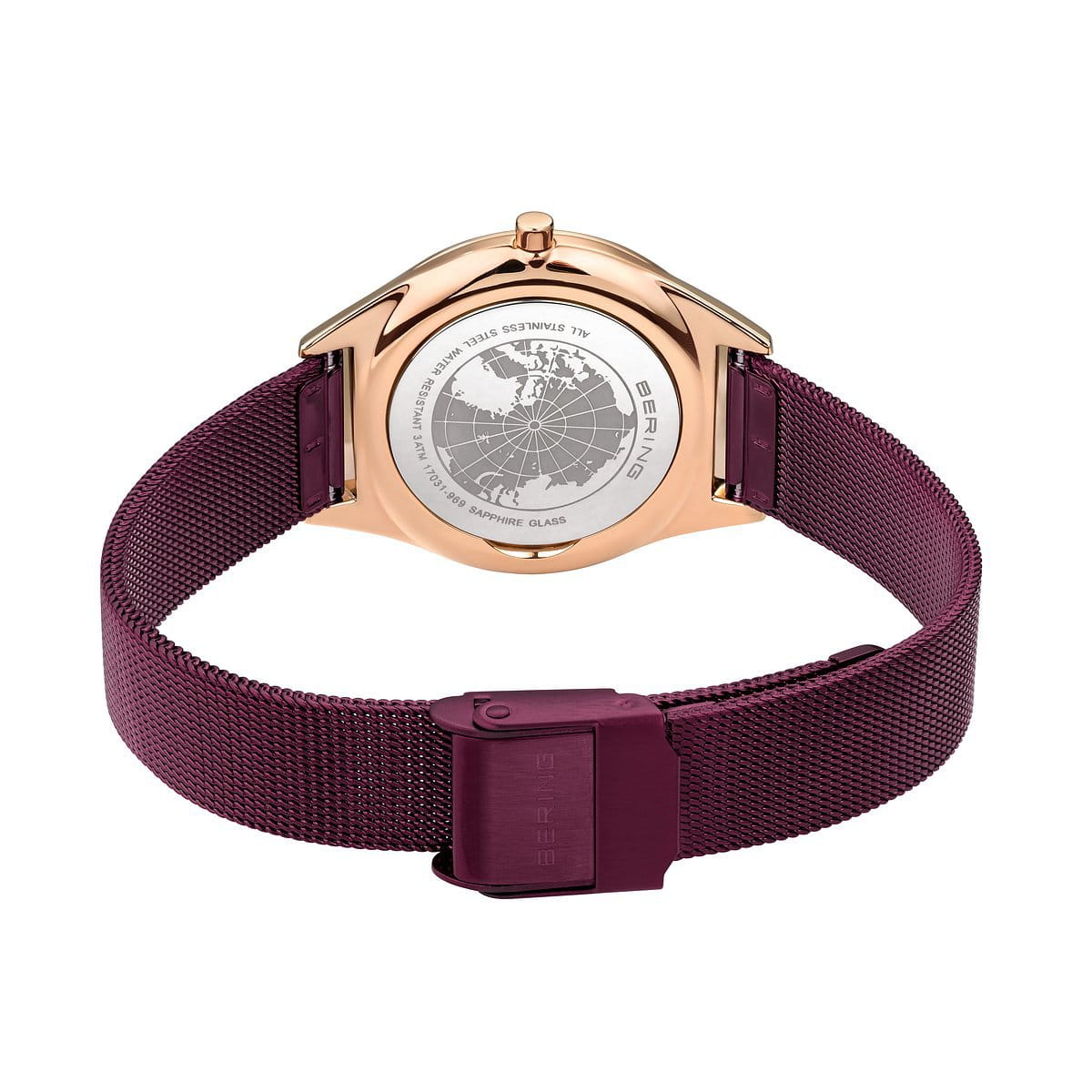 Bering Ladies Ultra Slim Watch Purple Dial & Strap Gold Case 17031-969