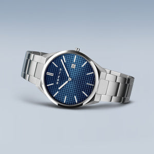 Bering Ultra Slim 40mm Blue Dial Polished Silver Strap Watch