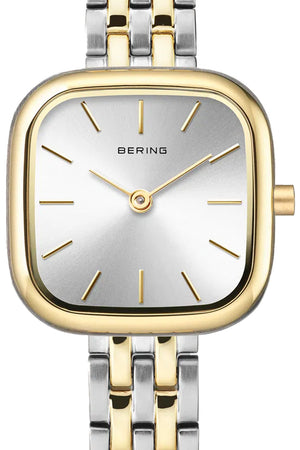 Bering Classic Ladies 26mm Square Case Two Tone Metal Strap Watch