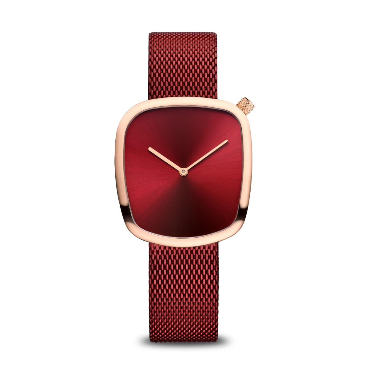 BERING Red Pebble Polished Rose Gold Ladies Watch 18034-363