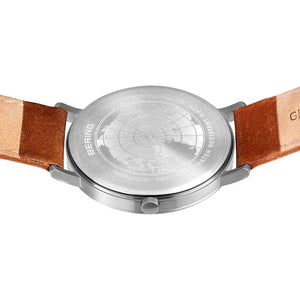 BERING Titanium Brushed Silver Blue 40mm Dial Leather Band 18640-567