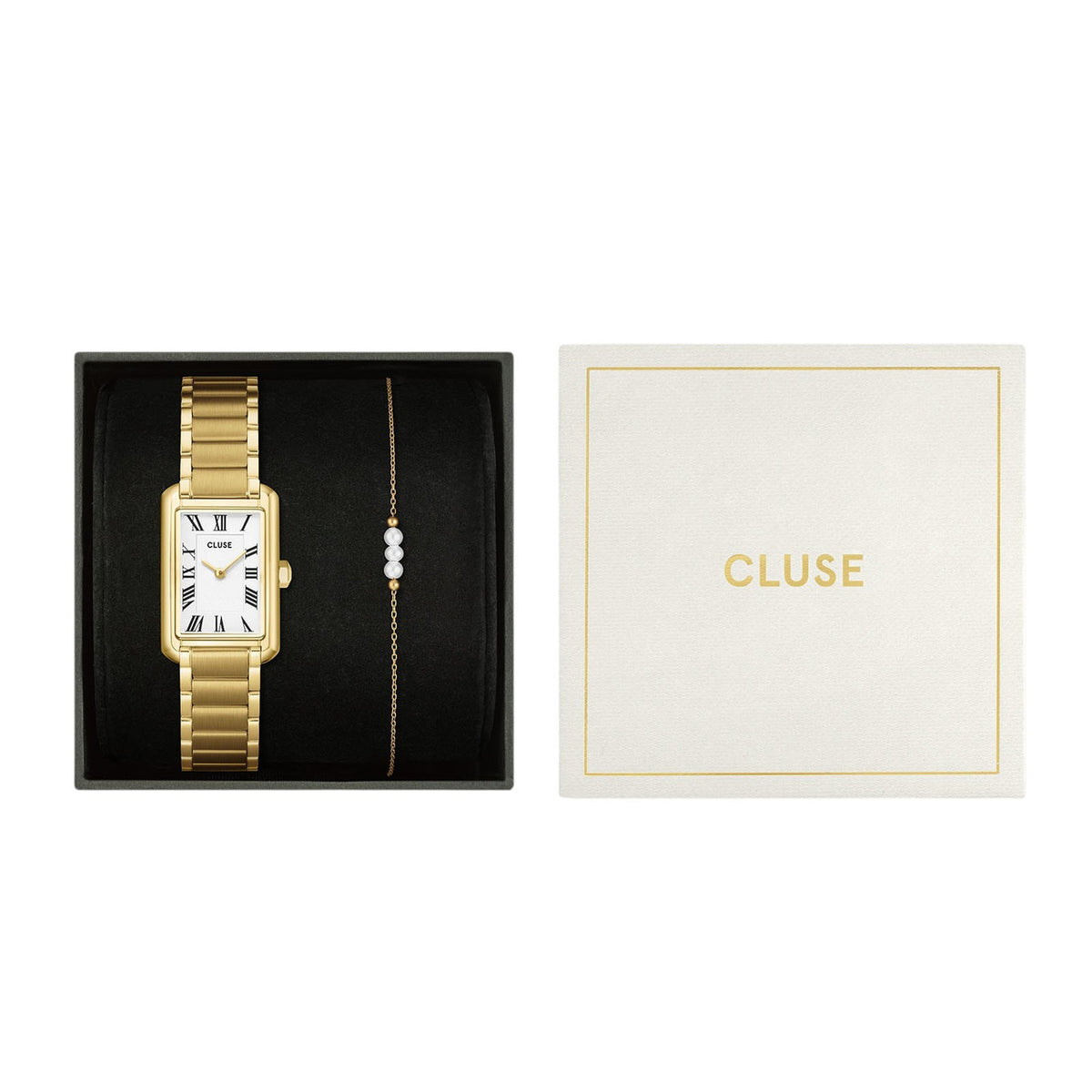 CLUSE Belisenna White Gold &amp; Pearl Chain Bracelet Gift Set