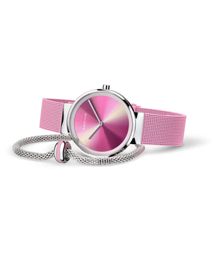 Bering Aurora Borealis Gift Set 31mm Pink Milanese Strap with Matching Bracelet Watch