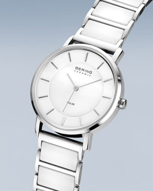 Bering Solar 41mm White Dial White Ceramic Strap Watch