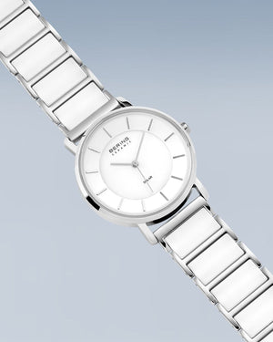 Bering Solar 41mm White Dial White Ceramic Strap Watch