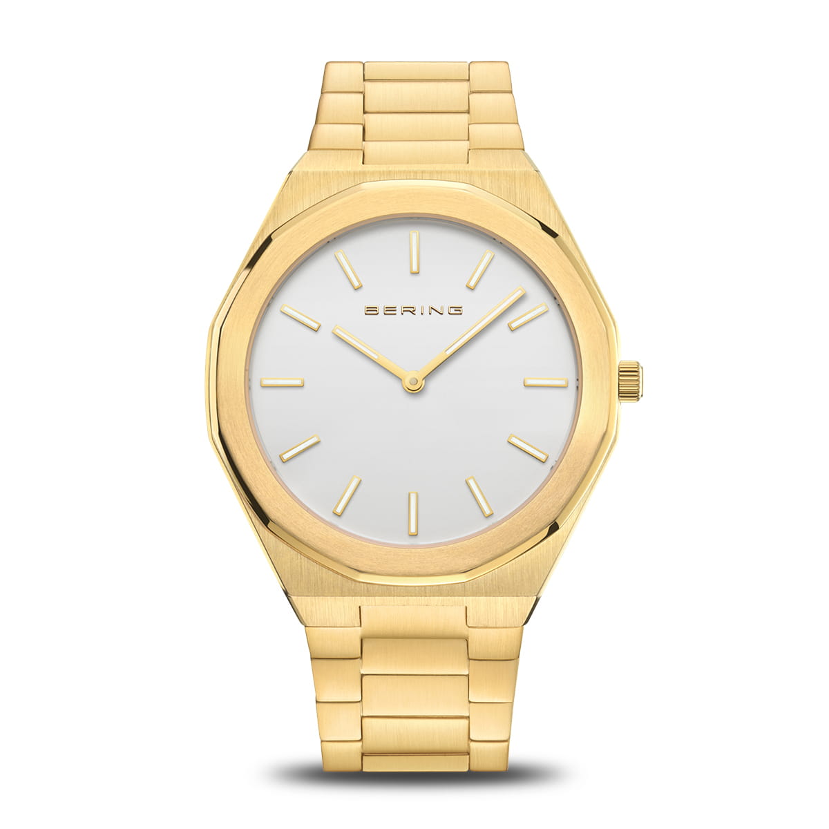 Bering Mens Classic Polished 41mm Gold Strap Watch