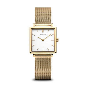 BERING Classic Gold Square White 26mm Dial Gold Milanese 18226-334