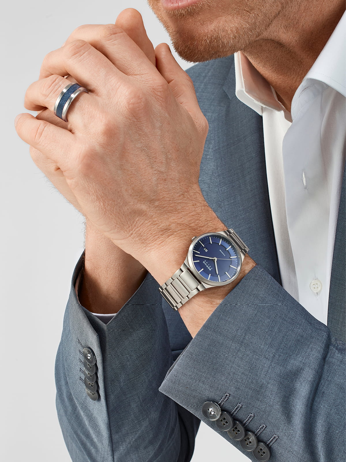 Bering Solar 39mm Silver Titanium Links Strap Watch